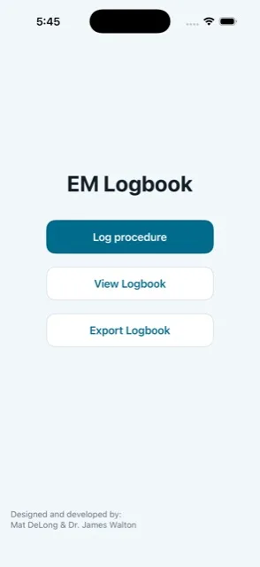 EM Logbook home screen on iPhone